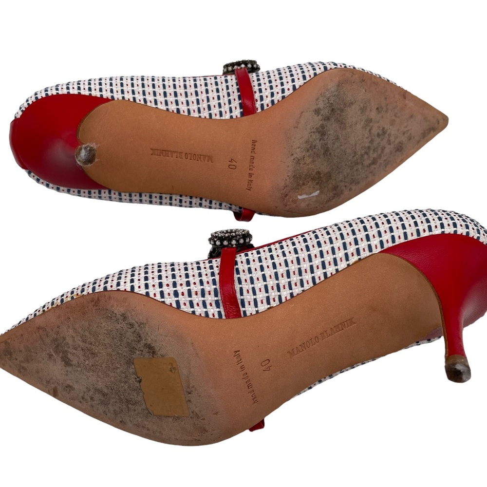 Manolo Blahnik Tweed Embellished Mary Jane Heels - Picture 8 of 8